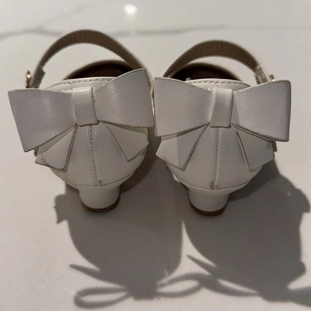 Girls White Dress Heel Shoes With Bow 9